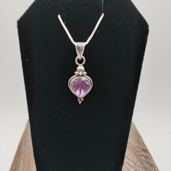 Amethyst Pendant on 18-inch Box Chain - Picture 1 of 4